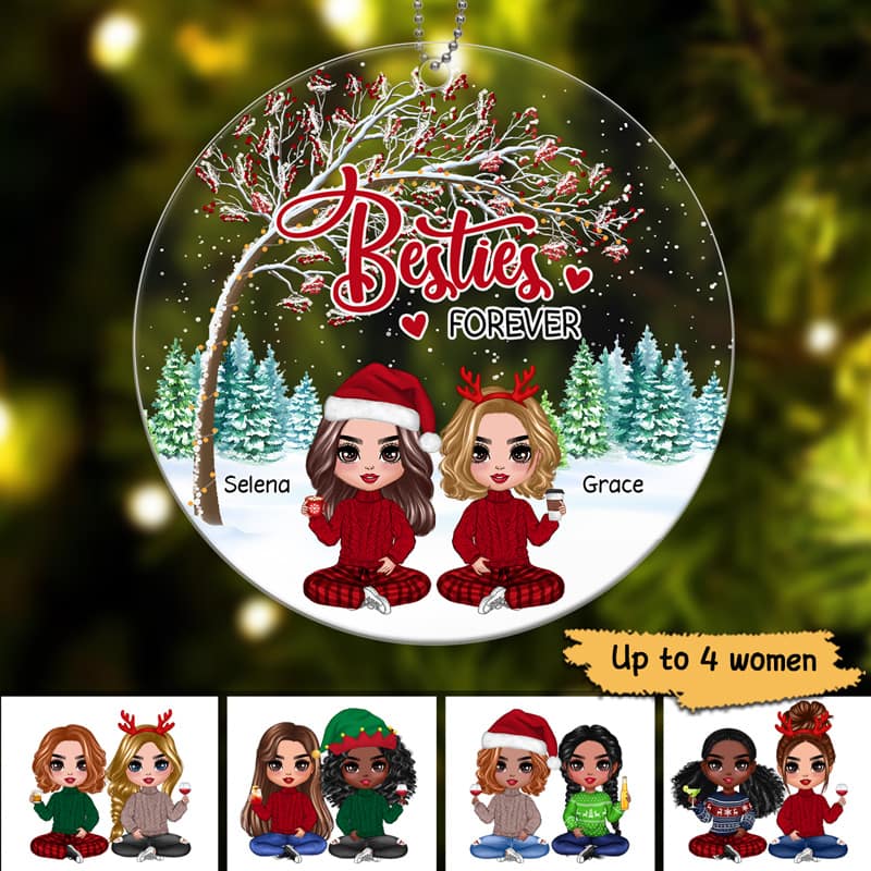 Doll Besties Sisters Under Berry Tree Personalized Acrylic Ornament