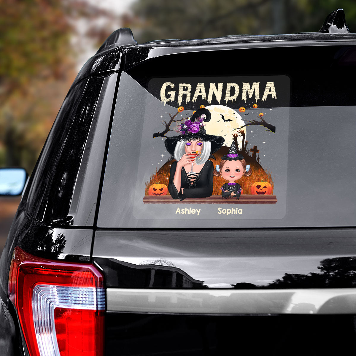 Grandma Mom And Kids Halloween Night Personalized Decal, Halloween Decor