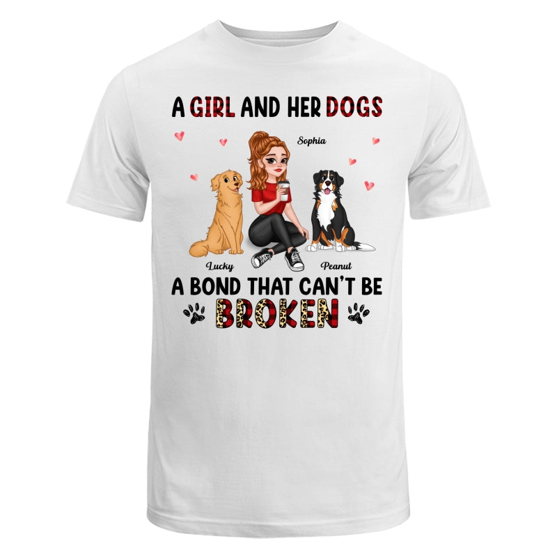 Pretty Cartoon Girl Sitting With Cute Dogs Bond Can‘t Be Broken Personalized Shirt