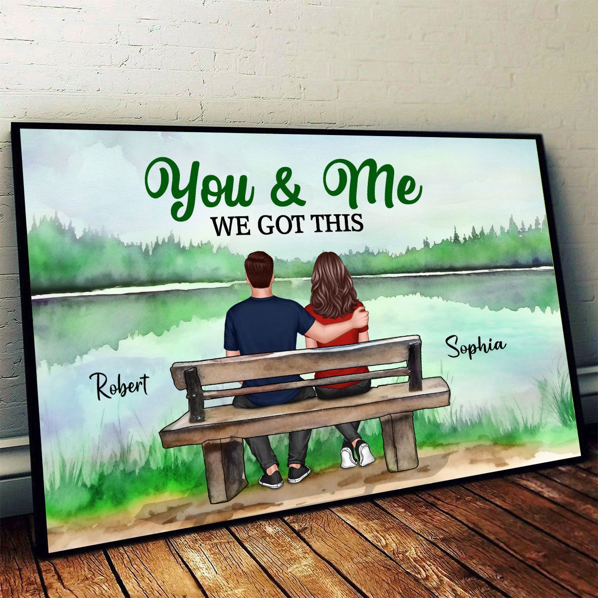 Couple On Bench Lake View Personalized Horizontal Poster