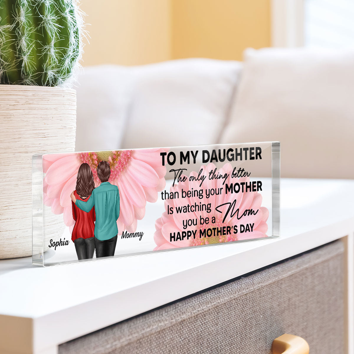To My Daughter From Mom Personalized Acrylic Desk Block Plaque, Gift, Home Decor, Office Decor Gift For Daughter