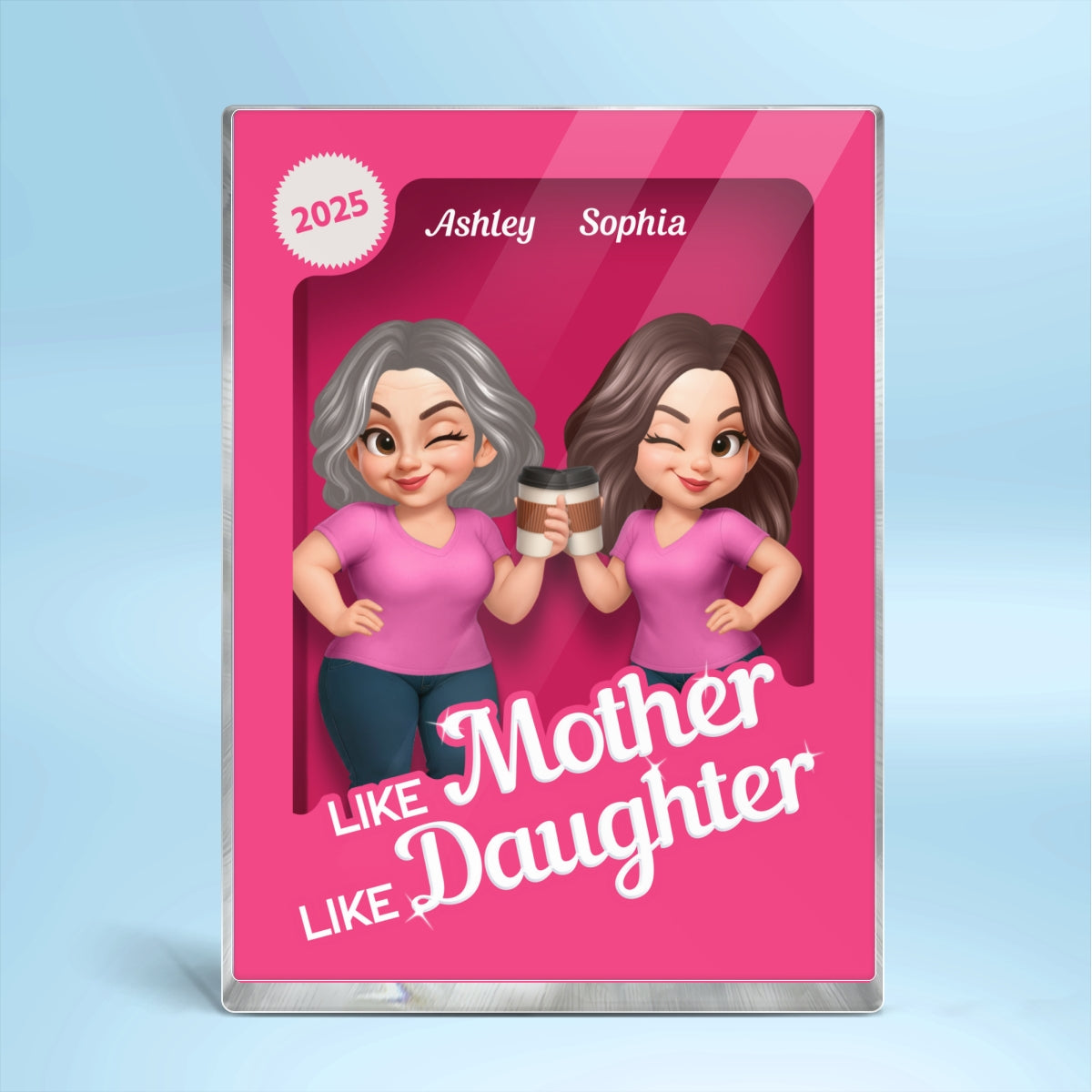 Like Mother Like Daughter Pink Toy Box 3D Effect Action Figure Personalized Acrylic Block