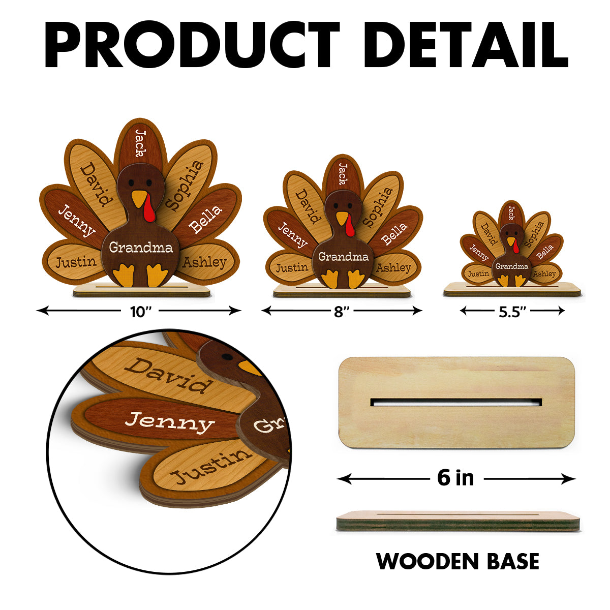 Grandma Turkey Thankful Grandma Personalized 2-Layer Standing Wooden Plaque