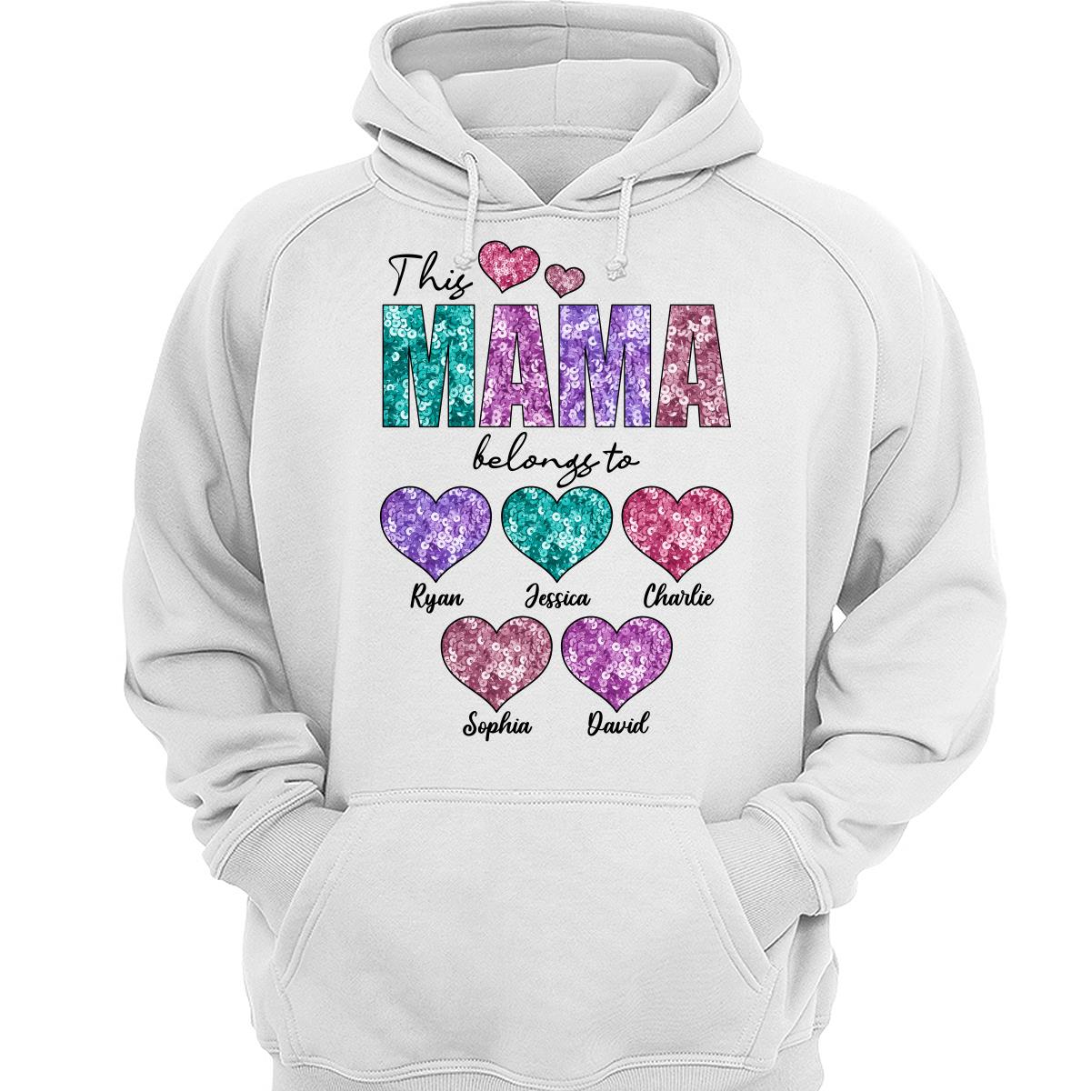 This Grandma Mom Belongs To Faux Sequin Hearts Personalized Shirt