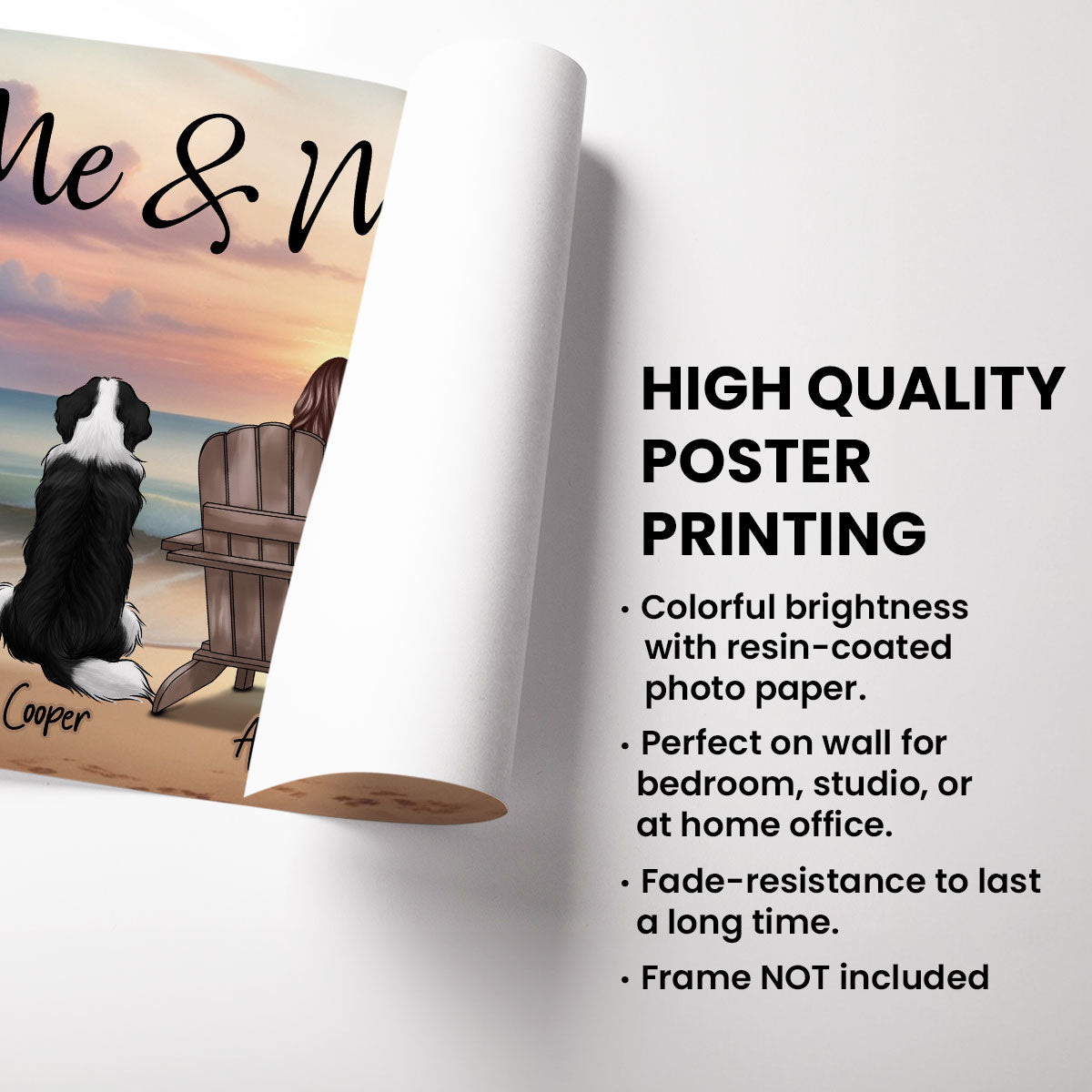 Single Person Me And The Dogs Cats Realistic Beach Landscape Personalized Poster