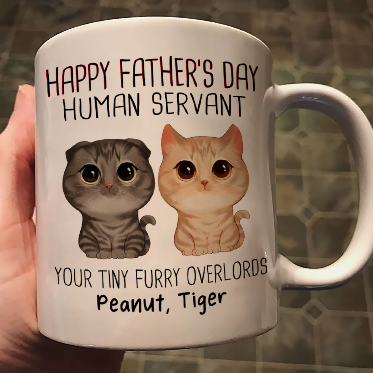 Watercolor Cute Cats Happy Father‘s Day Cat Human Servant Personalized Mug