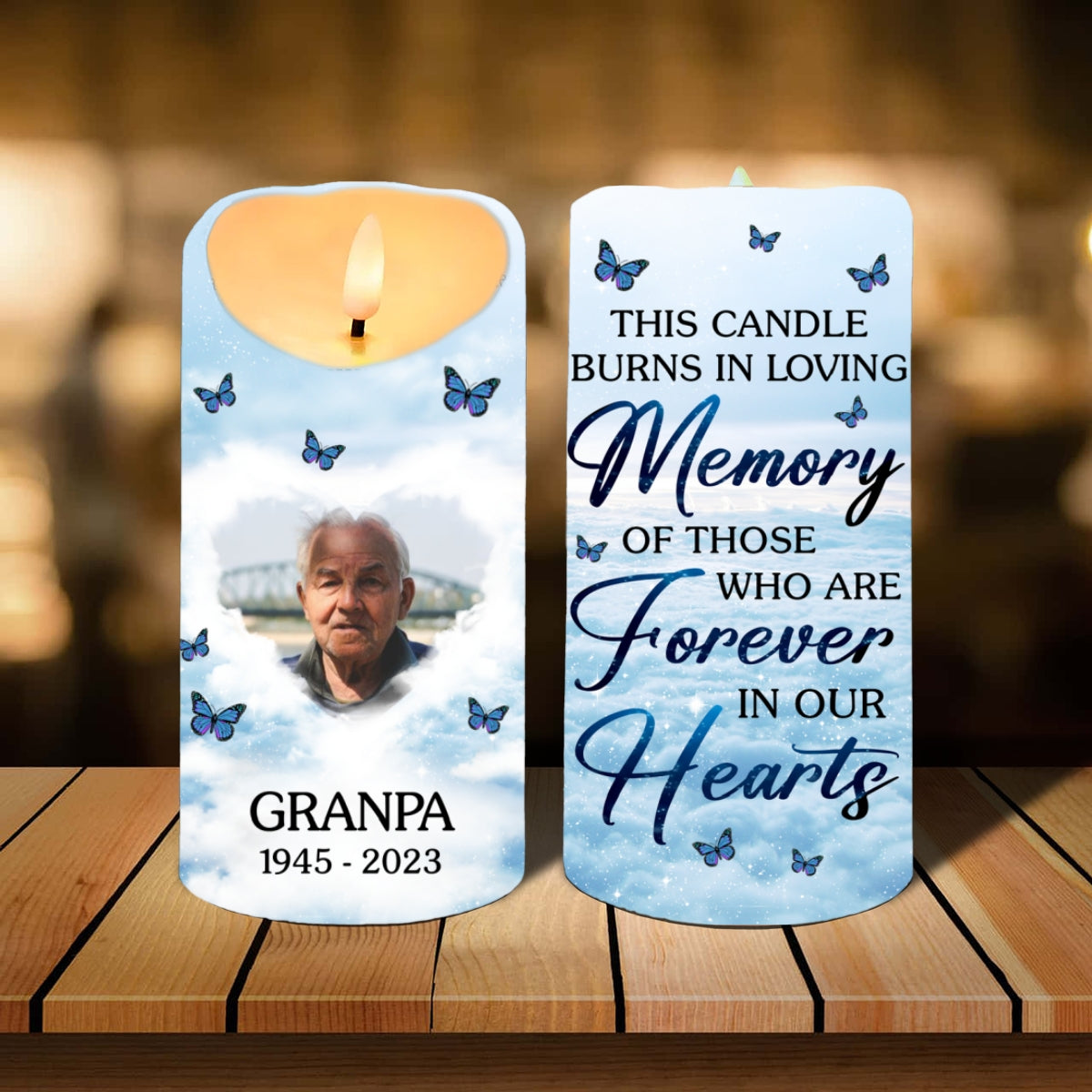 This Candle Burns In Loving Memory Sky Photo Upload Memorial Personalized LED Candle