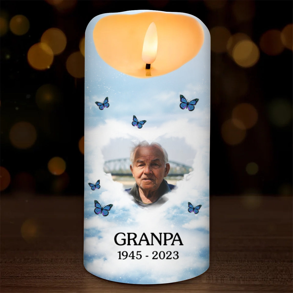 This Candle Burns In Loving Memory Sky Photo Upload Memorial Personalized LED Candle
