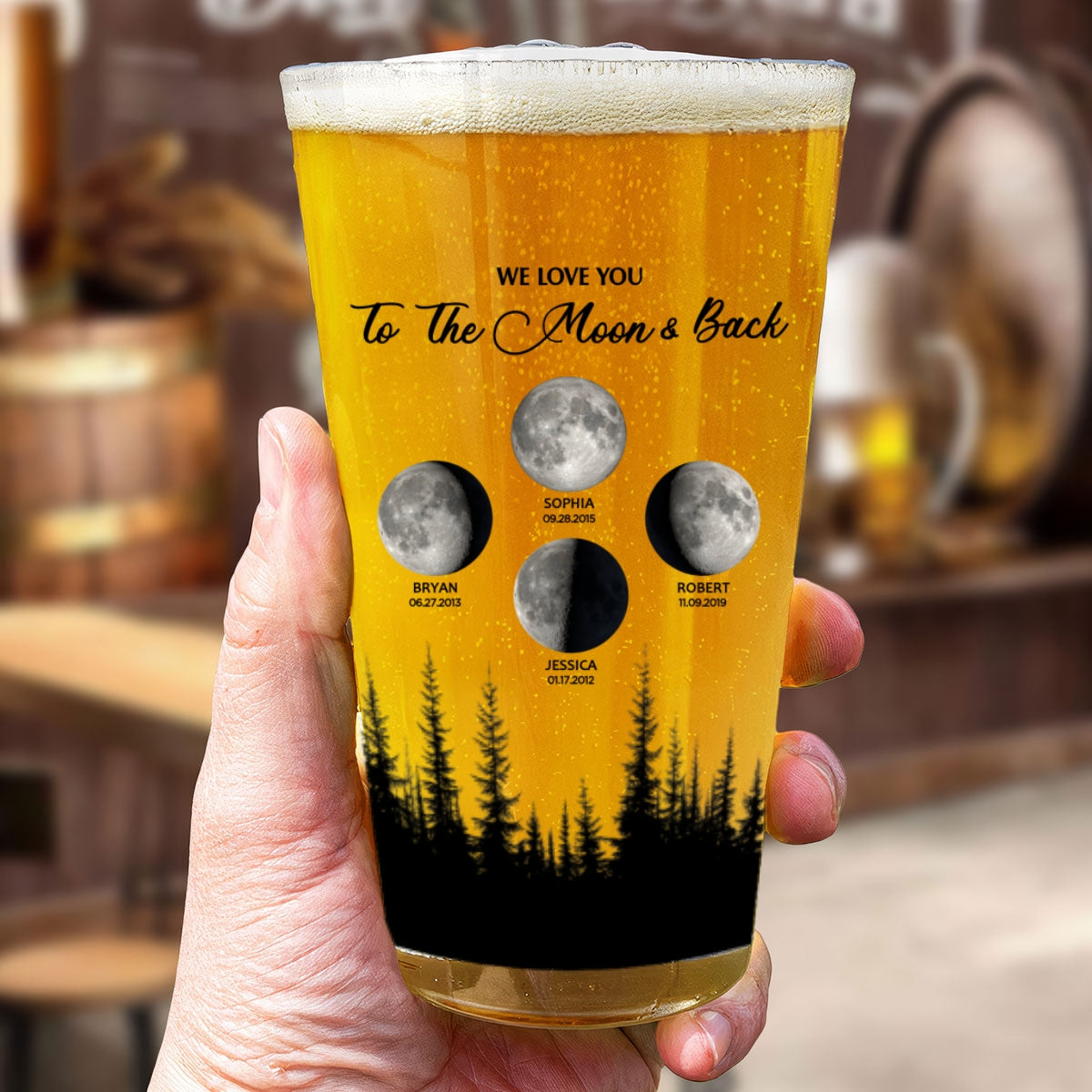 Under These Moon You Became Our Dad Grandpa Birth Moon Phase Art Personalized Beer Glass, Father's Day Gift