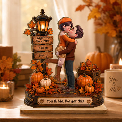 Cozy Fall Couple We Got This - Personalized 2-Layered Wooden Plaque - Fall Season Decor Gift, Gift For Couple