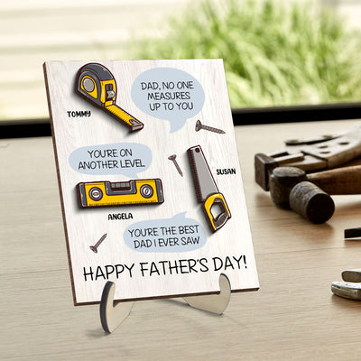 Dad No One Measure Up To You Personalized 2-Layered Wooden Plaque, Father's Day Gift for Dad