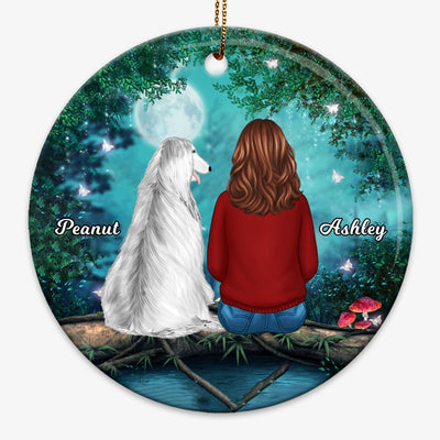 Girl And Dogs Tree Log Personalized Circle Ornament