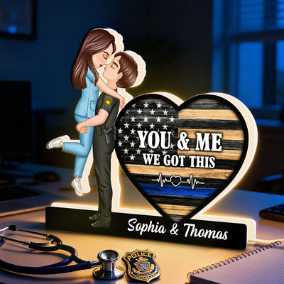 Hero Couple Kissing You & Me We Got This Job Occupation Flag Heart - Personalized Light Box