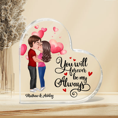 Watercolor Hearts Doll Couple Kissing Gift for Him For Her Personalized Heart Acrylic Plaque