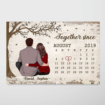 Sitting Hugging Couple Anniversary Calendar Personalized Poster