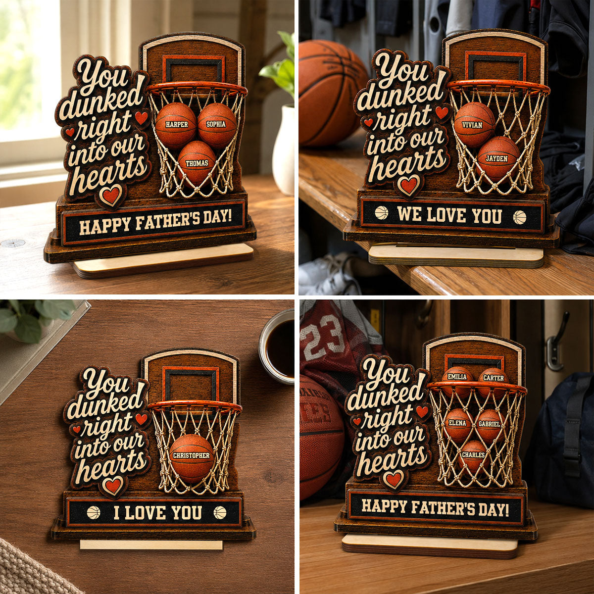 You Dunked Right Into Our Hearts Custom Name 2D Flat - Personalized 2-Layered Wooden Plaque - Father's Day Gift For Basketball Dad