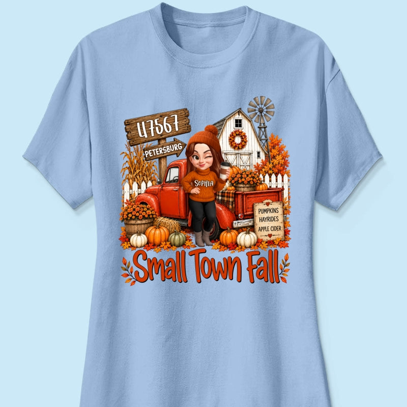 Small Town Fall Pumpkin Hayrides - Personalized Shirt - Custom Pumpkin Farm Trendy Fall Tee