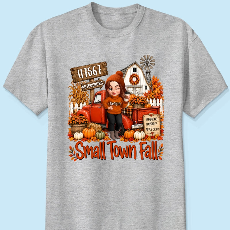Small Town Fall Pumpkin Hayrides - Personalized Shirt - Custom Pumpkin Farm Trendy Fall Tee