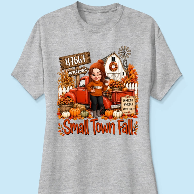 Small Town Fall Pumpkin Hayrides - Personalized Shirt - Custom Pumpkin Farm Trendy Fall Tee