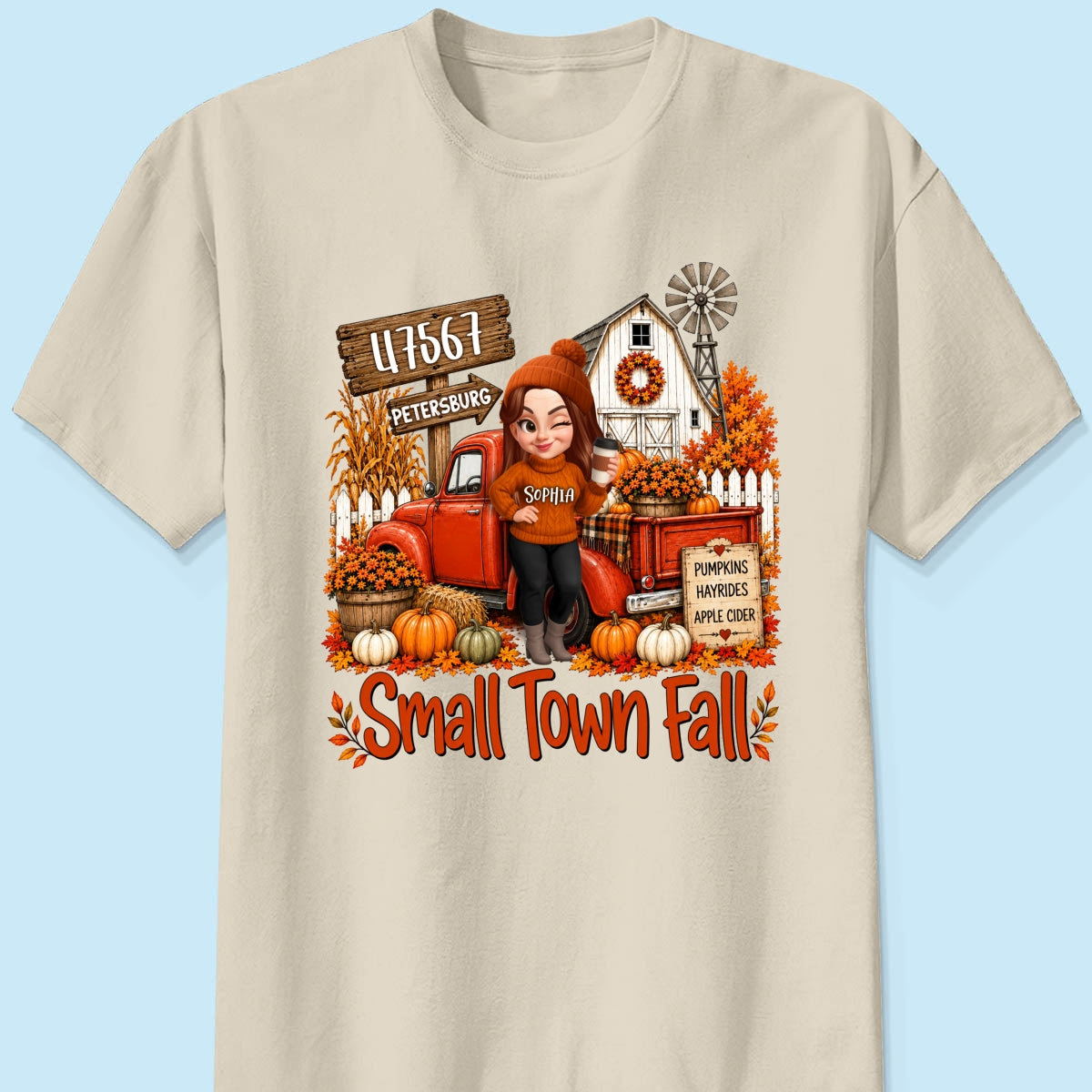 Small Town Fall Pumpkin Hayrides - Personalized Shirt - Custom Pumpkin Farm Trendy Fall Tee