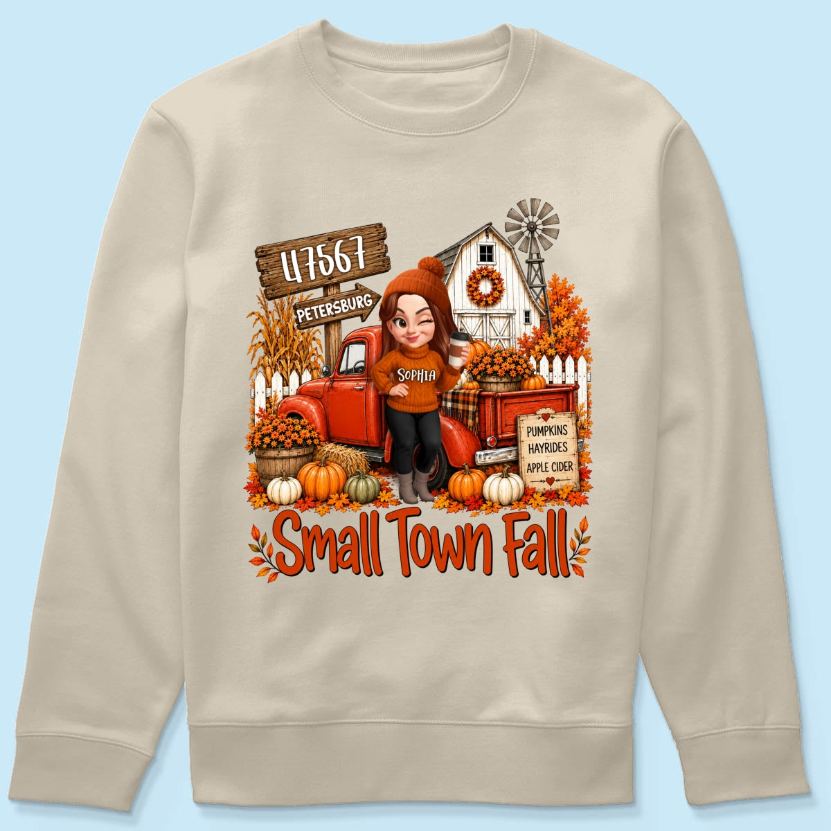 Small Town Fall Pumpkin Hayrides - Personalized Shirt - Custom Pumpkin Farm Trendy Fall Tee
