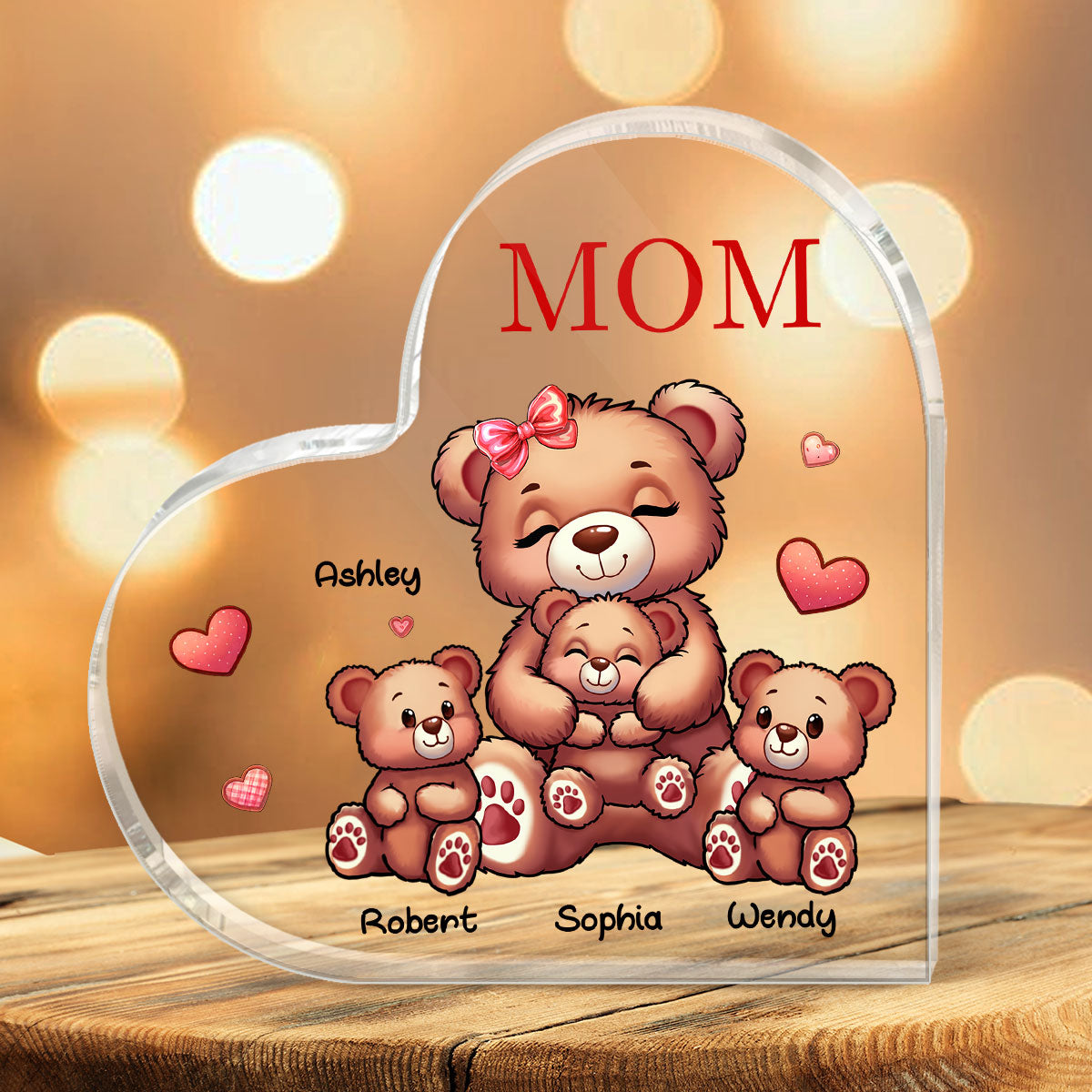 Cute Grandma Mom Bears Personalized Acrylic Heart Plaque
