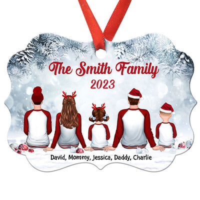 Family In Snow Sky Personalized Christmas Ornament