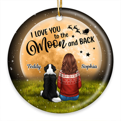 Dog Mom Sitting In Moonlight Personalized Circle Ornament