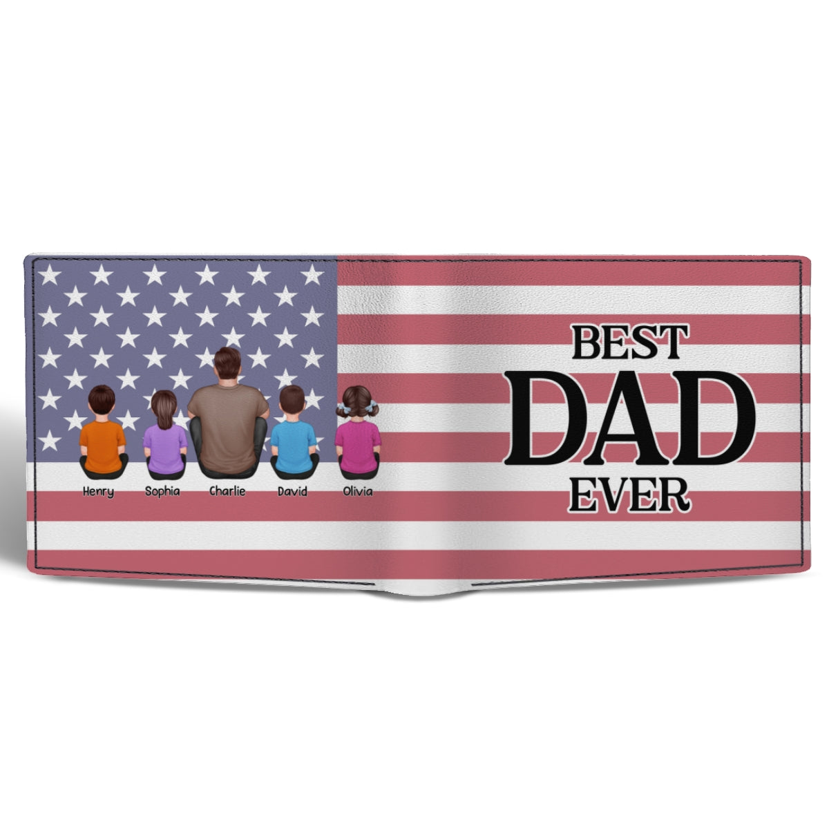 Dad We Love You Back View Man Sitting With Kids Personalized Printed Men‘s Wallet