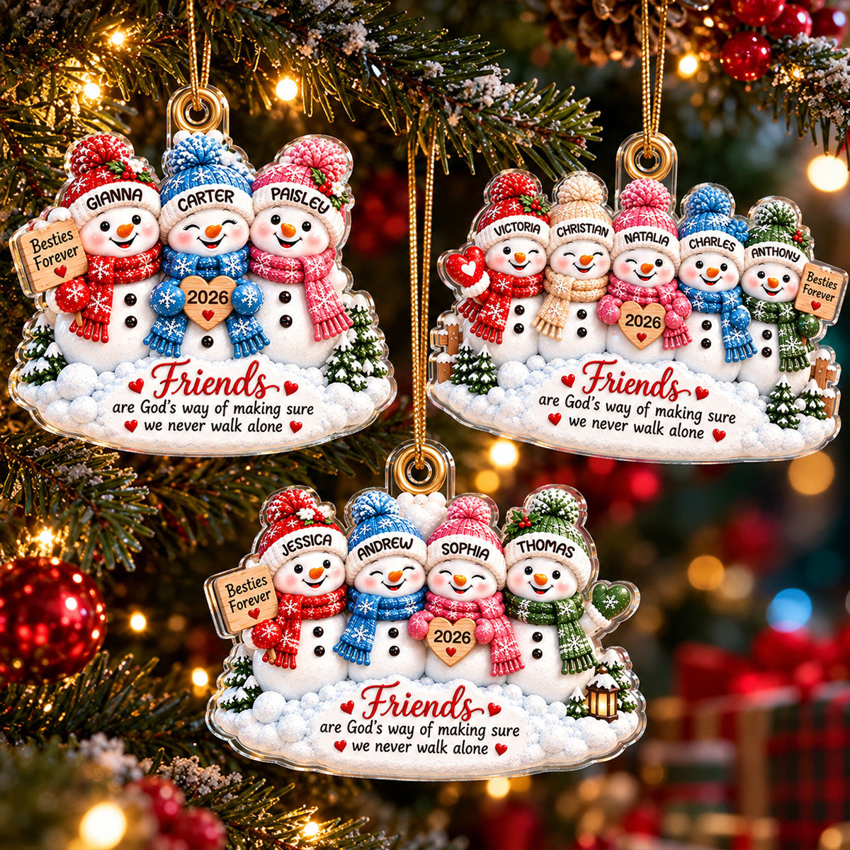 Snowman Best Friends 2026 2D Flat – Personalized Acrylic Ornament – Friendship Keepsake Gift