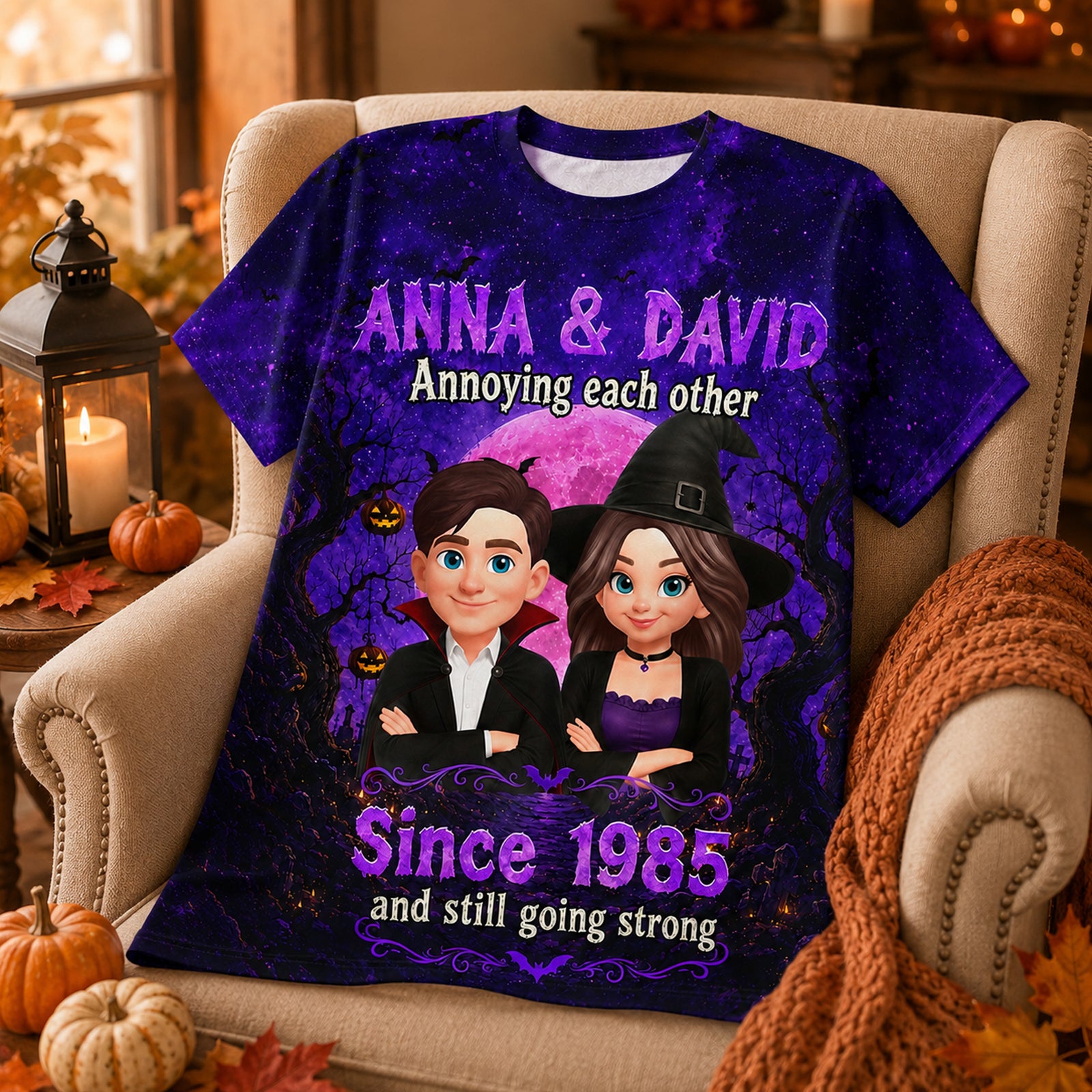 Full Moon Halloween Couple - Personalized Shirt - Halloween Matching Shirts for Couple, Anniversary Gift for Him, for Her