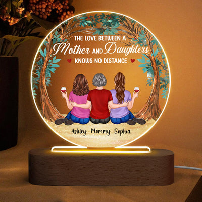 Mother Daughter Under Tree Personalized Acrylic Circle LED Lamp Night Light