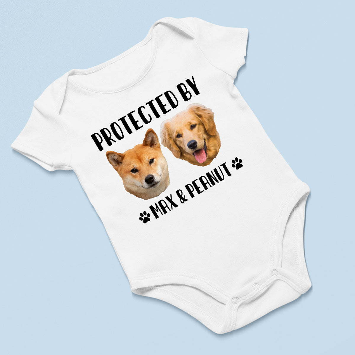 Upload Photo Protected By Pets Personalized Baby Onesie Baby Shirt