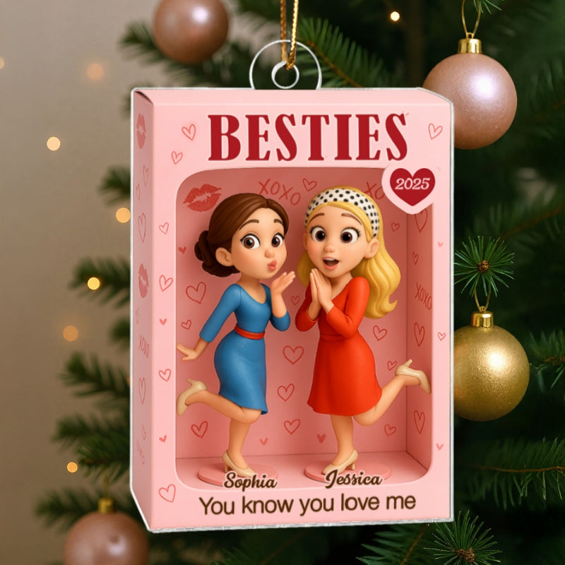 Besties XOXO Pretty Girls Toy Box Style - Personalized Acrylic Ornament - Christmas Gift For Best Friends
