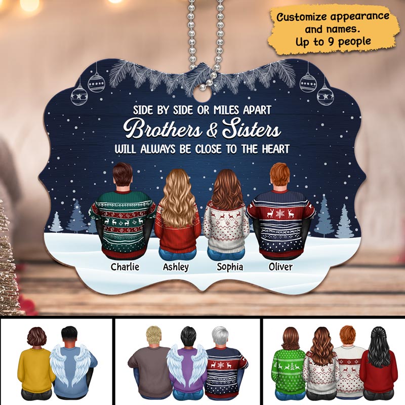 Christmas Night Side By Side Family Siblings Personalized Wooden Ornament