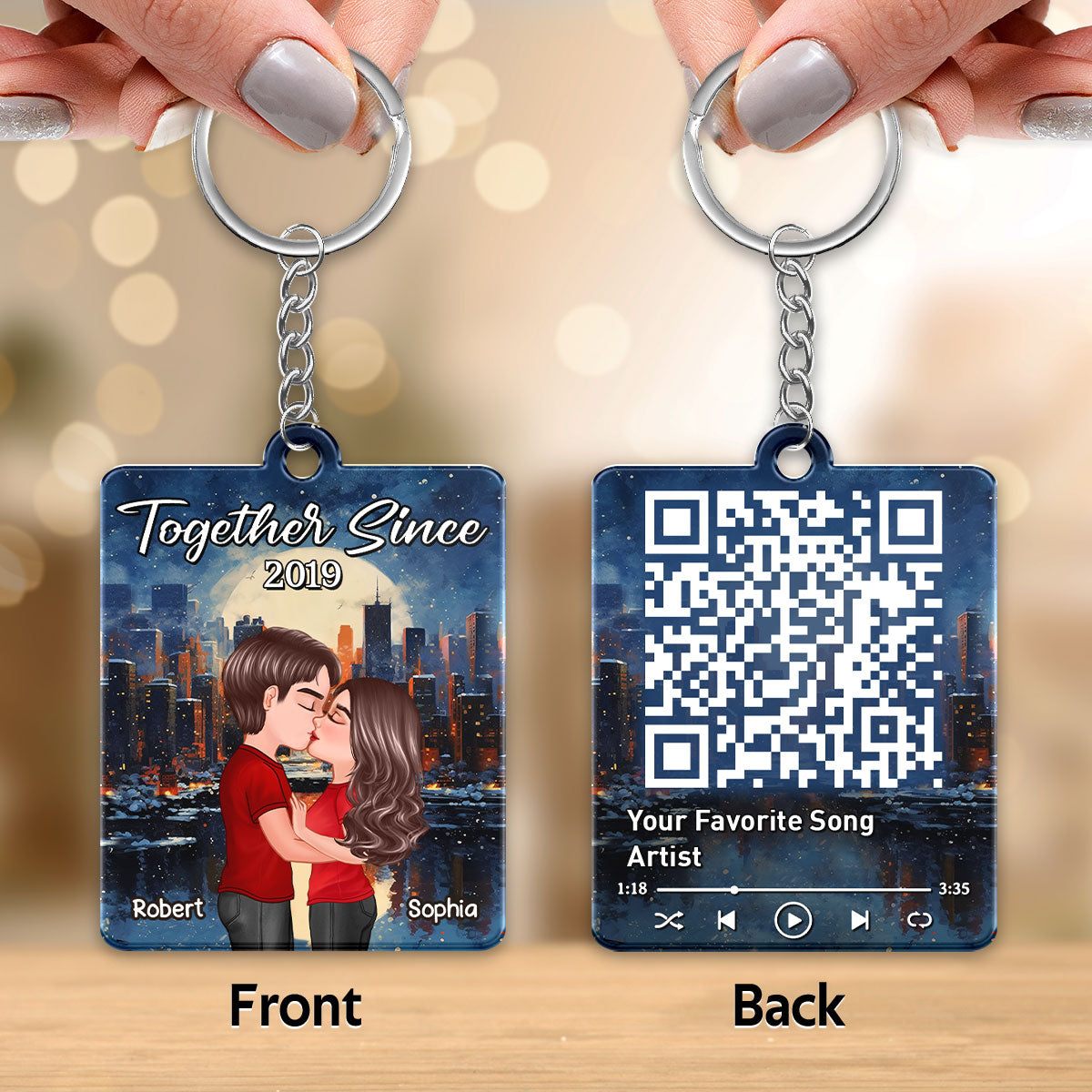City Night Doll Couple Kissing Favorite Song QR Code Personalized Acrylic Keychain