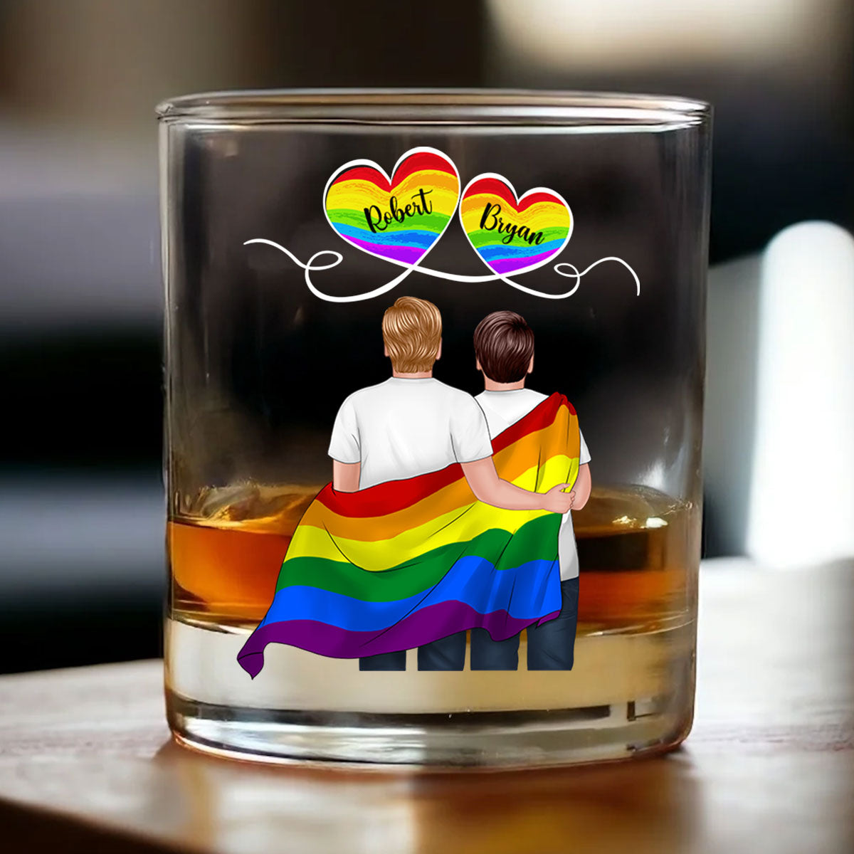 LGBT Couple Pride Month Personalized Whiskey Glass