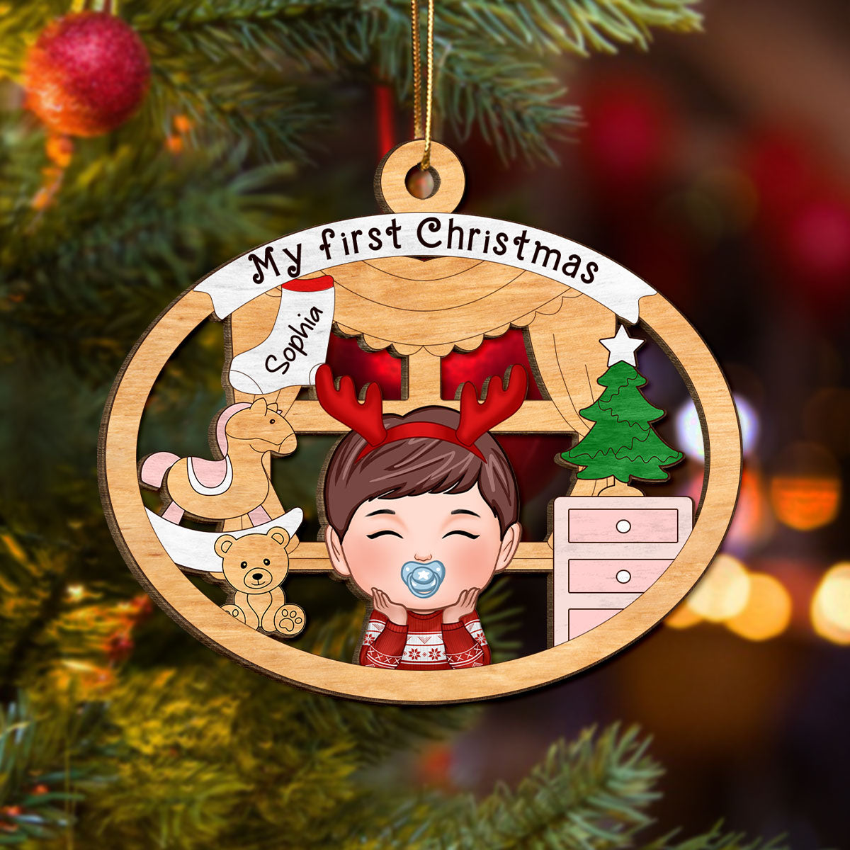 Baby Girl or Boy Baby's First Christmas Personalized Wooden Ornament
