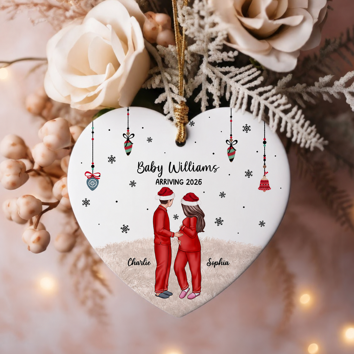 Personalized Pregnancy Ornament, Expecting Family Christmas Personalized Heart Ceramic Ornament, New Mom Christmas Gift
