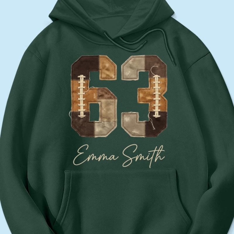 Custom Football Number and Name - Personalized Shirt - Sports Mom Faux Patchwork Tee, Game Day