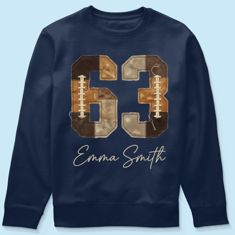 Custom Football Number and Name - Personalized Shirt - Sports Mom Faux Patchwork Tee, Game Day