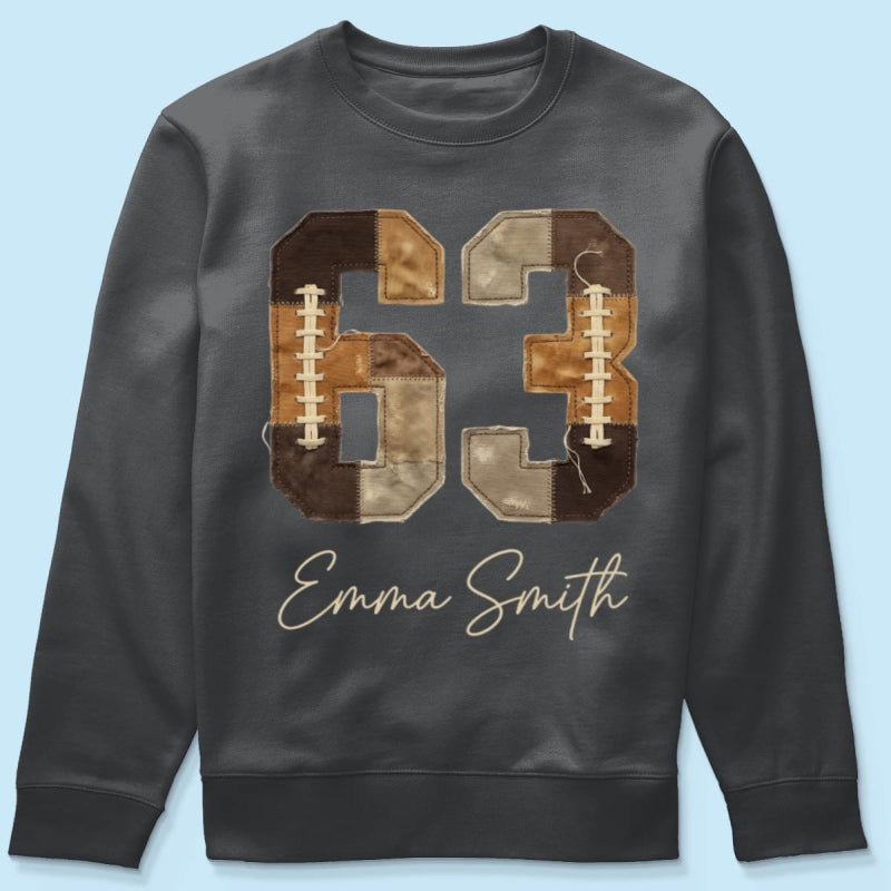 Custom Football Number and Name - Personalized Shirt - Sports Mom Faux Patchwork Tee, Game Day