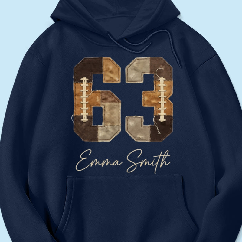 Custom Football Number and Name - Personalized Shirt - Sports Mom Faux Patchwork Tee, Game Day