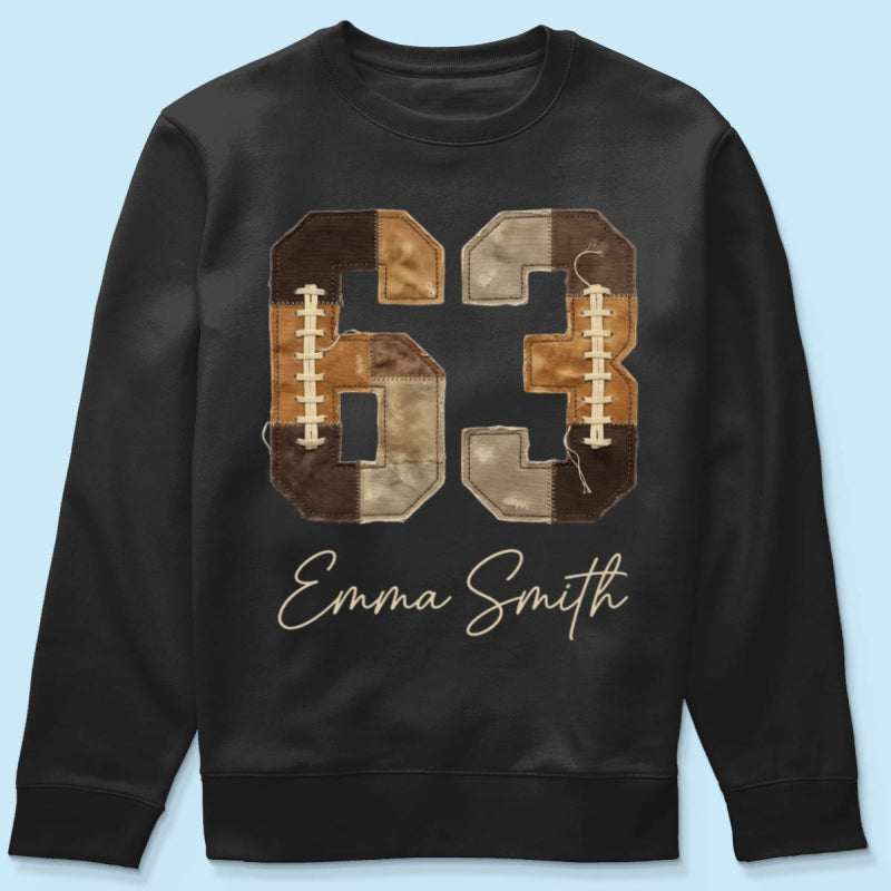 Custom Football Number and Name - Personalized Shirt - Sports Mom Faux Patchwork Tee, Game Day
