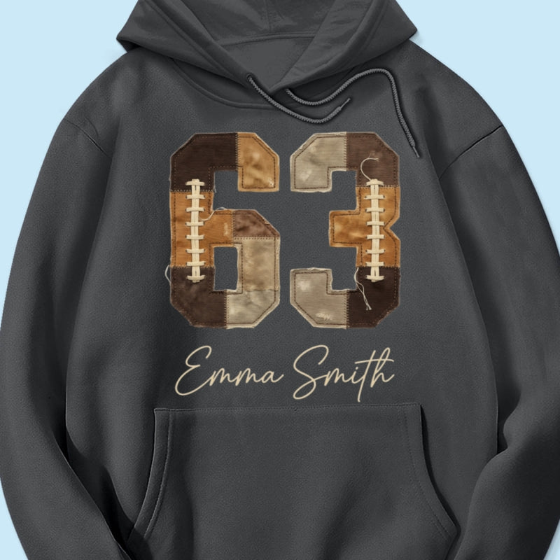 Custom Football Number and Name - Personalized Shirt - Sports Mom Faux Patchwork Tee, Game Day
