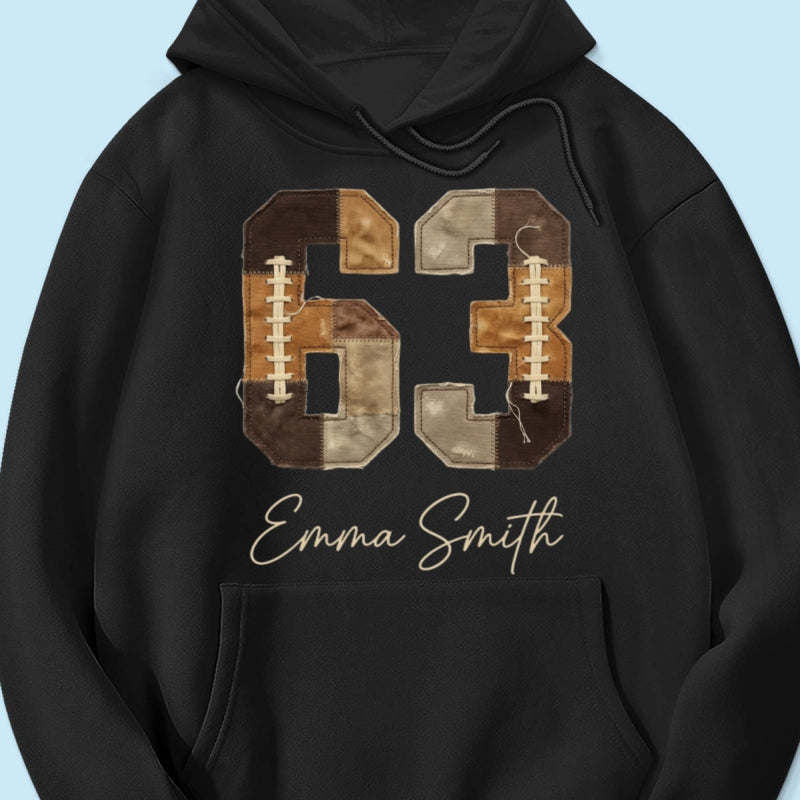 Custom Football Number and Name - Personalized Shirt - Sports Mom Faux Patchwork Tee, Game Day