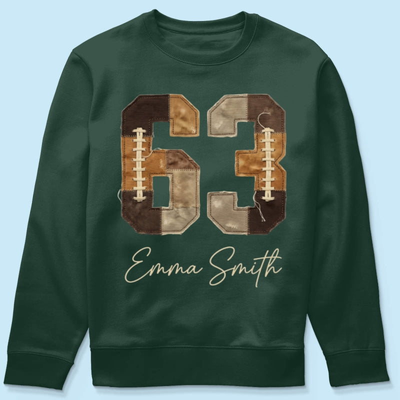 Custom Football Number and Name - Personalized Shirt - Sports Mom Faux Patchwork Tee, Game Day