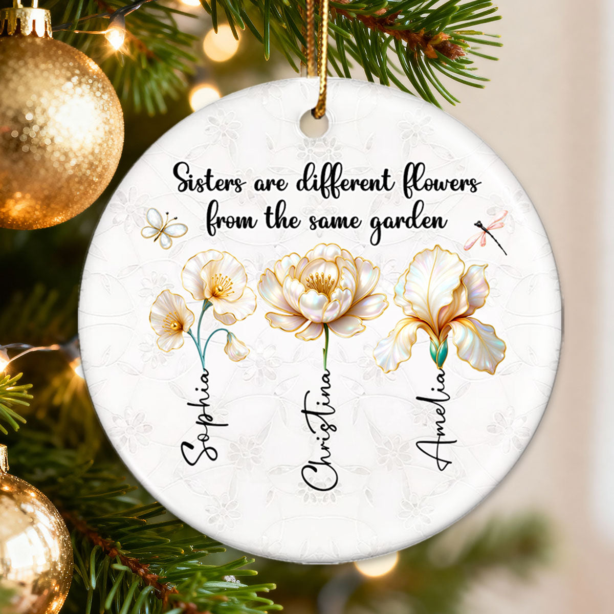3D Effect Birth Flowers Sisters From The Same Garden - Personalized Ceramic Ornament - Birthday Christmas Just Because Gift For Sisters, Besties
