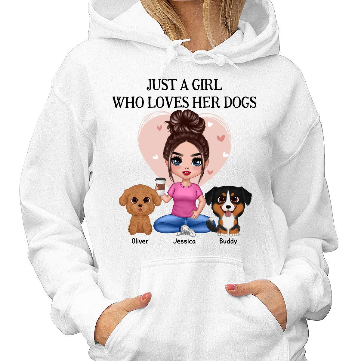 Pink Heart Just A Woman Who Loves Her Watercolor Cute Dogs Personalized Shirt