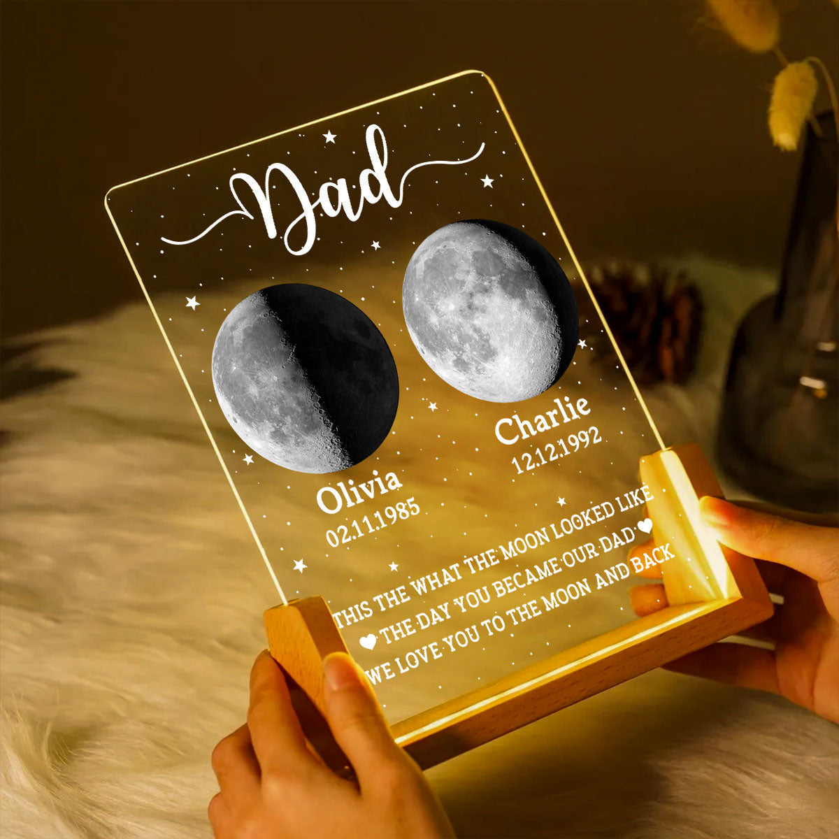 This Is What The Moon Looked Like The Day You Became Dad Custom Moon Phase - Personalized Acrylic LED Night Light - Father's Day Gift For Dad, Husband